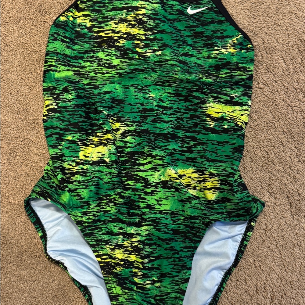 Nike Black and Neon Green Swimsuit